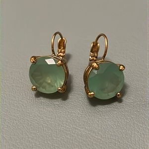 Green and gold lever-back earrings